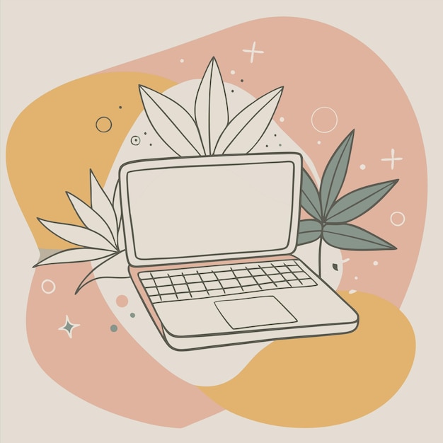 an illustration of a laptop with a leaf on it