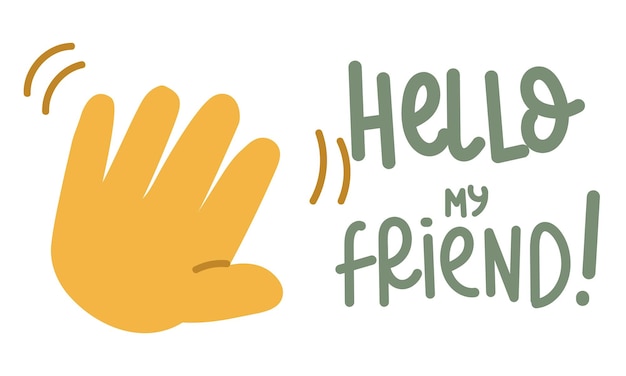 illustration of a large cartoon hand which depicts a greeting sign An open palm waves in greeting