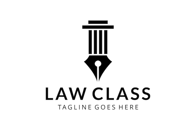 Illustration law firm pillar symbol design with pen write sign logo template