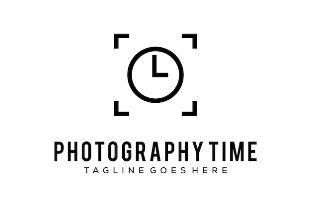 Illustration lens photography camera with a clock that aims at the right time to take photos logo de