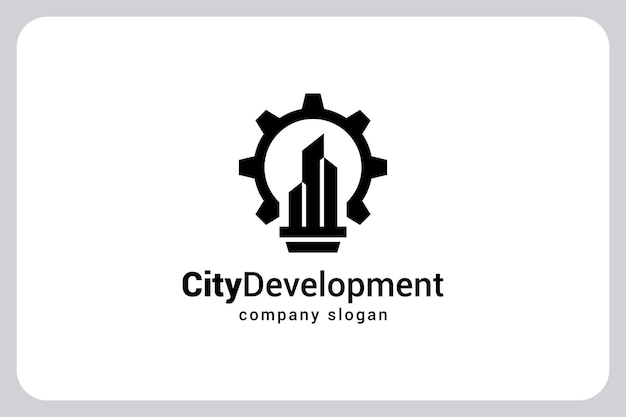 Illustration light bulb smart City development gear logo design vector