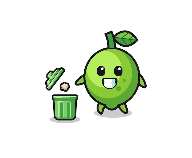 Illustration of the lime throwing garbage in the trash can cute design