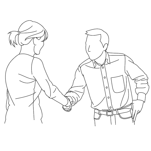 Illustration line drawing a businessman extending his arm for a handshake Businessman smiling