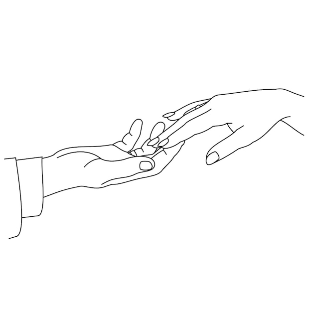 Illustration line drawing a close up of a male and female hands holding each other Couple