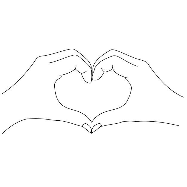 Illustration line drawing a close up woman and man hands showing sign or shape of hearts Heart