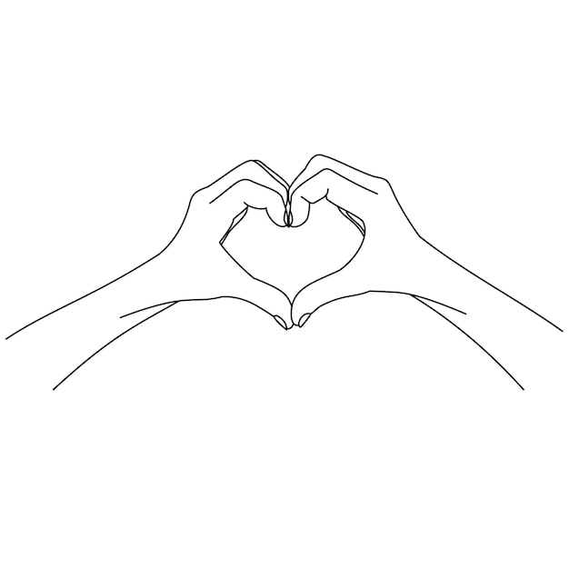 Illustration line drawing a close up woman and man hands showing sign or shape of hearts Heart