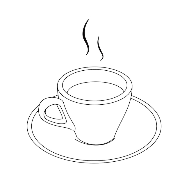 Illustration line drawing a fresh hot cup of coffee or tea Cup of italian