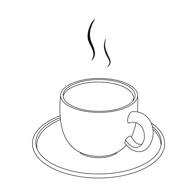 Illustration line drawing a fresh hot cup of coffee or tea Cup of italian