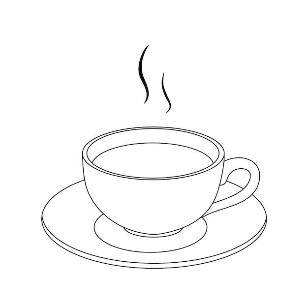 Illustration line drawing a fresh hot cup of coffee or tea Cup of italian