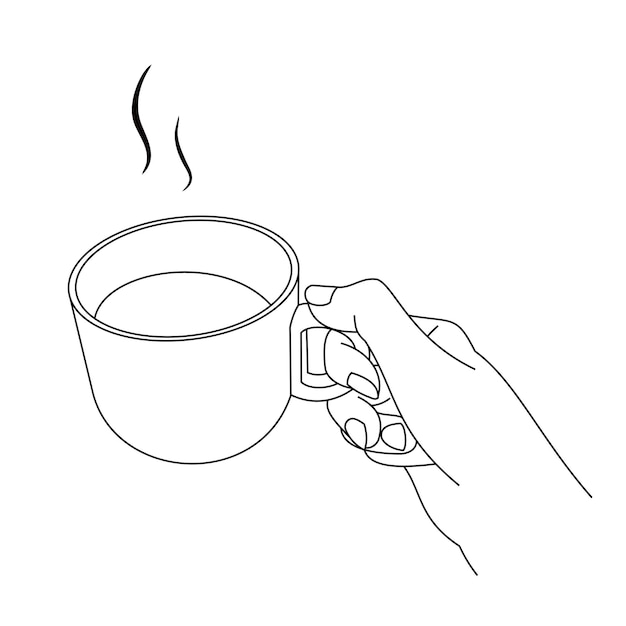 Illustration line drawing a hands holding a fresh cup of coffee or tea hot Cup of italian