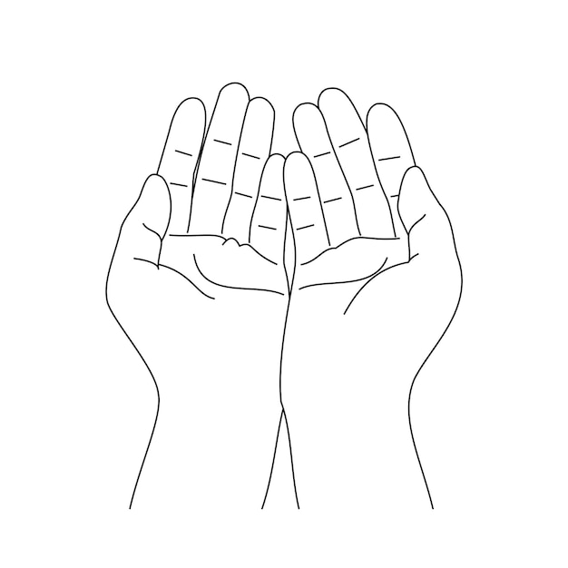 Illustration line drawing of a two hand open for praying For ramadan eid al fitr or church concept