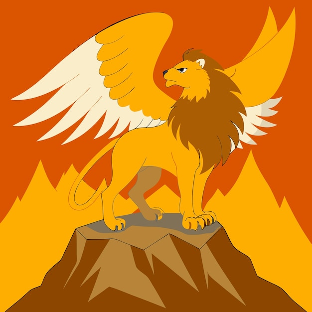 an illustration of a lion with an eagle on it