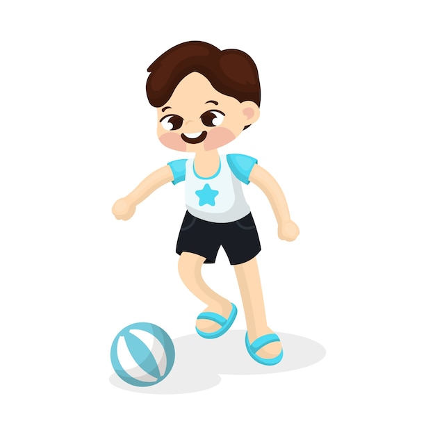 Illustration of Little boy playing football with Cartoon Style