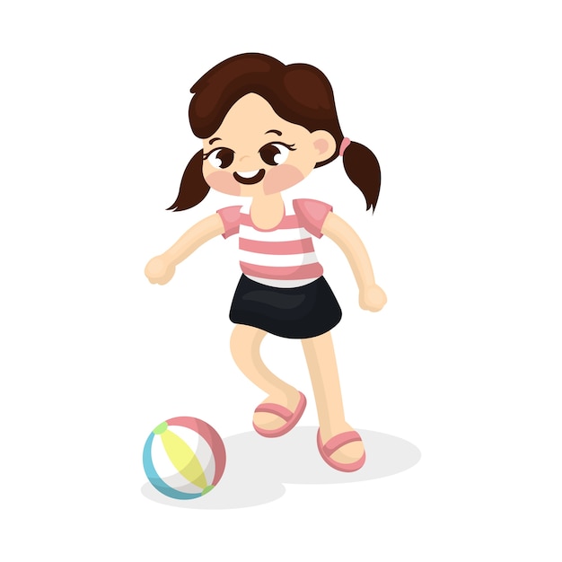 Vector illustration of little girl playing football with cartoon style