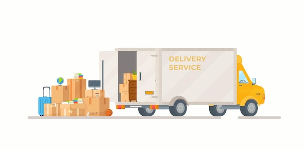  illustration of loading parcels into a car Delivery of goods from the store