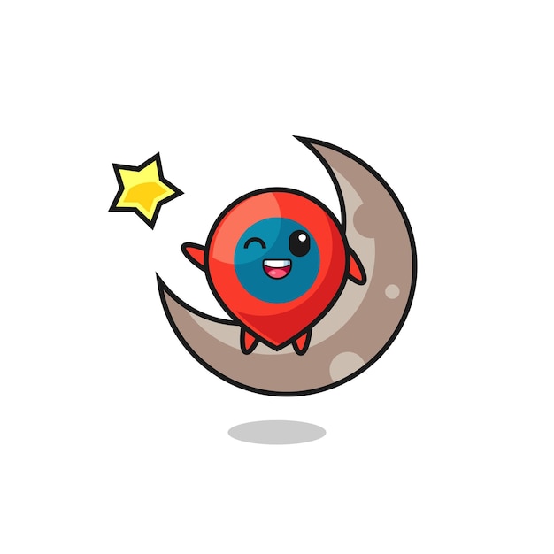 Illustration of location symbol cartoon sitting on the half moon