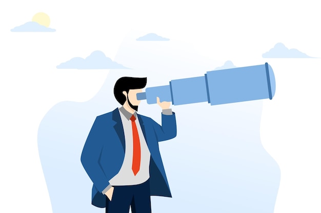 illustration of looking for opportunity with businessman looking through telescope