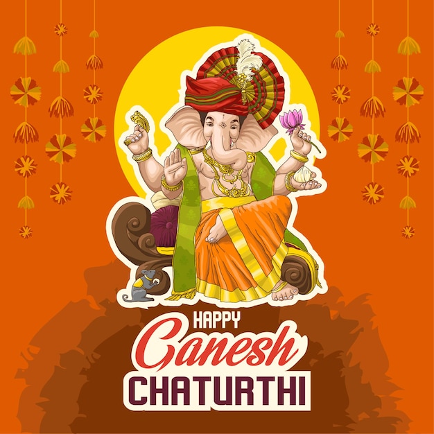 Illustration of Lord Ganpati for Ganesh Chaturthi festival of India