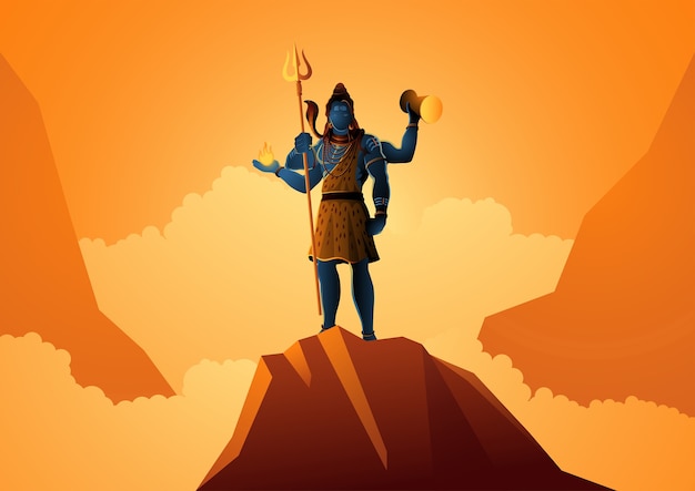 illustration of Lord Shiva standing on mountain, Indian God of Hindu