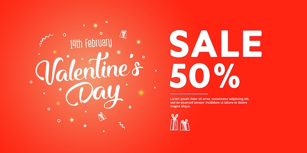 Illustration of love and valentine day. Sale 50 percent discount