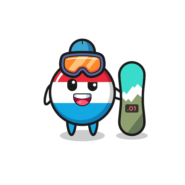 Illustration of luxembourg flag badge character with snowboarding style