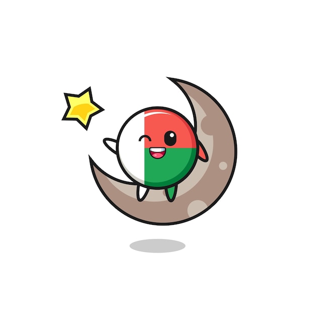 Illustration of madagascar flag cartoon sitting on the half moon cute design