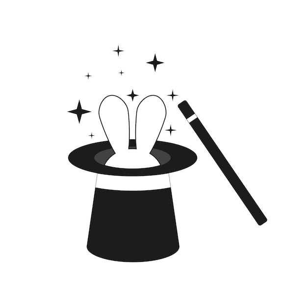 Illustration of magic wand and rabbit in hat