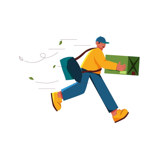 Vector illustration of a man delivering ordered goods to the buyer according to the delivery address