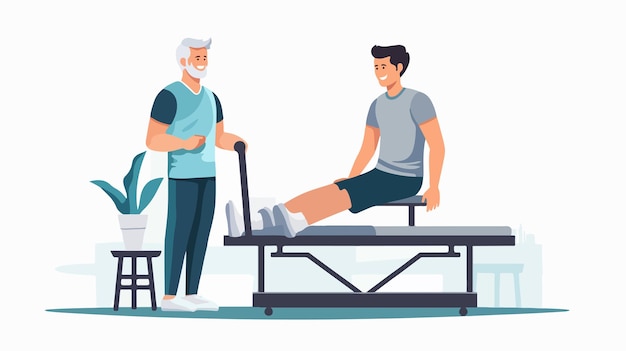 Vector an illustration of a man doing a stretcher with an older man