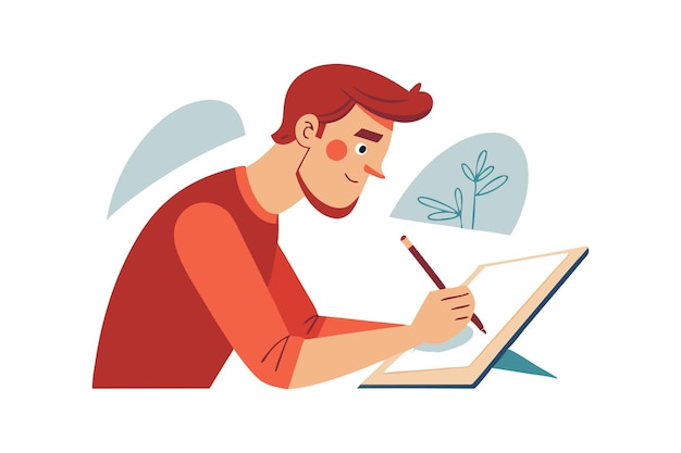 Illustration of a man drawing on a tablet with focus and creativity