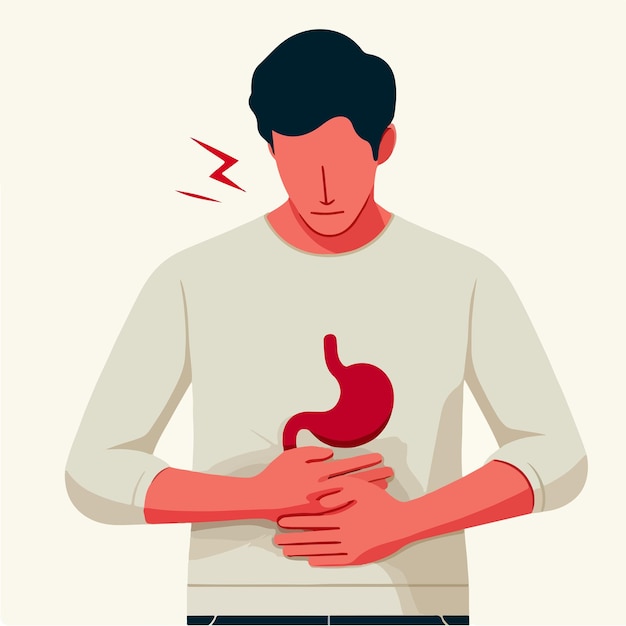 Vector illustration of a man having a stomach ache in a flat design style