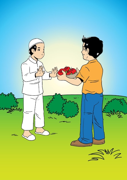 An illustration of a man offering food