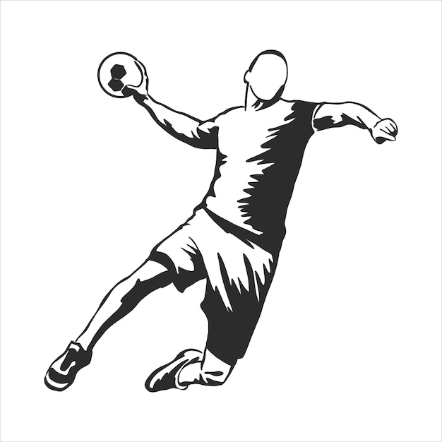 Illustration of man playing handball . black and white drawing, white background