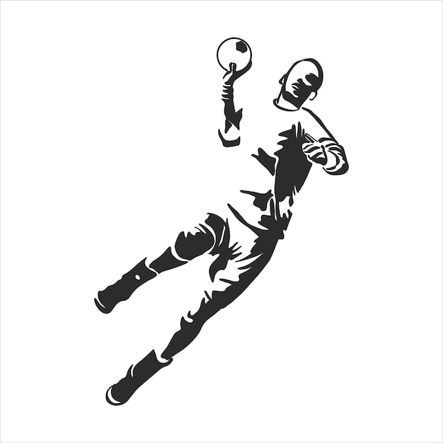 Illustration of man playing handball . black and white drawing, white background