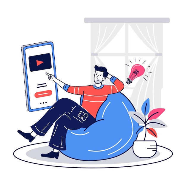 Illustration of a man relaxing on a sofa while using an phone to watch