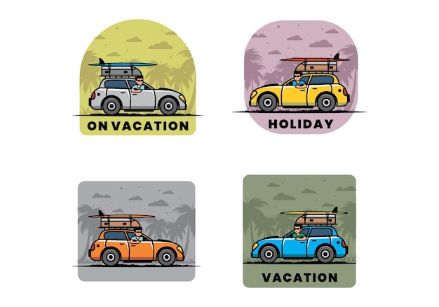 Illustration of a man riding a car for vacation