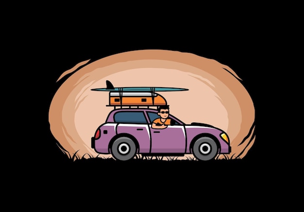 Illustration of a man riding a car for vacation