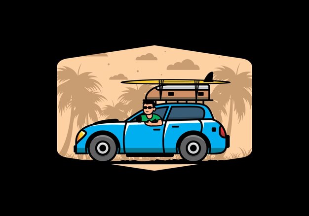 Illustration of a man riding a car for vacation