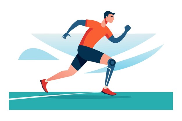 Vector illustration of man running with prosthetic leg on track