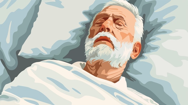 Vector an illustration of a man sleeping in a bed with the words  old man  on it