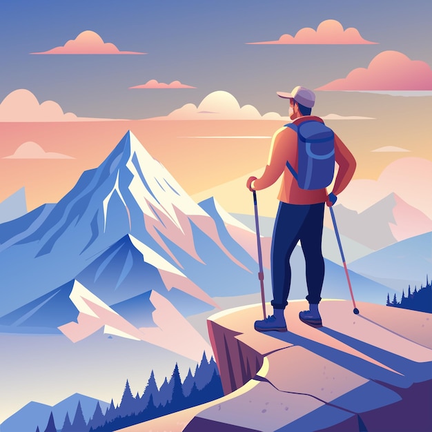 illustration of a man with a backpack and mountains illustration art vector file