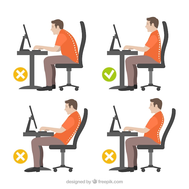 Illustration of man with correct and incorrect posture