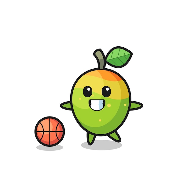 Illustration of mango cartoon is playing basketball , cute style design for t shirt, sticker, logo element