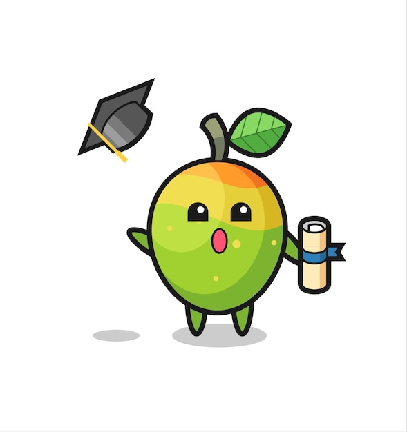 Illustration of mango cartoon throwing the hat at graduation , cute style design for t shirt, sticker, logo element