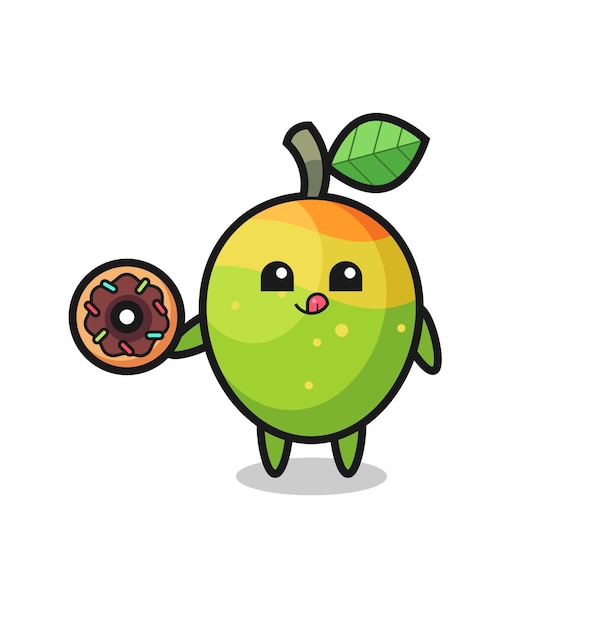 Illustration of an mango character eating a doughnut , cute style design for t shirt, sticker, logo element