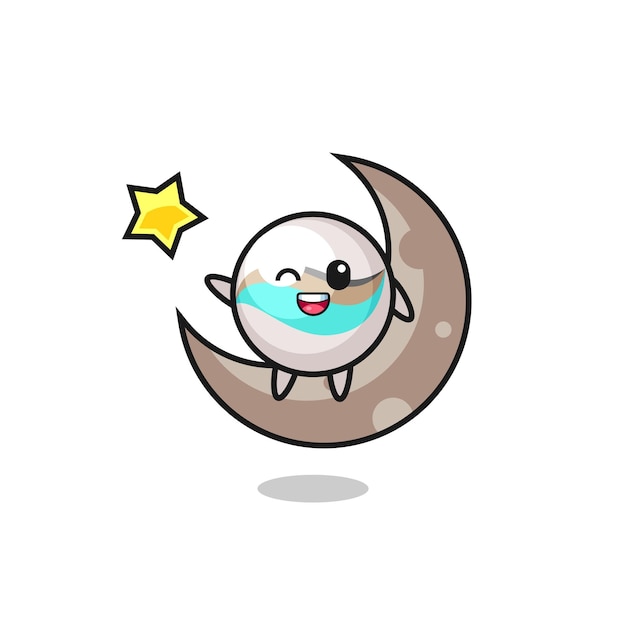 Illustration of marble toy cartoon sitting on the half moon