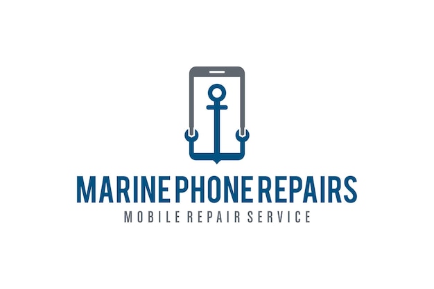 Illustration marine sign spanner anchor phone call repair sign logo design