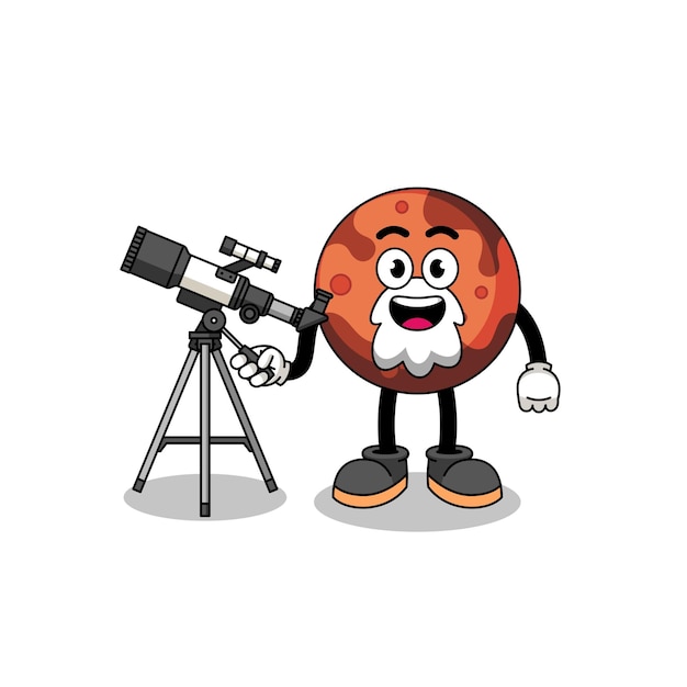 Illustration of mars planet mascot as an astronomer