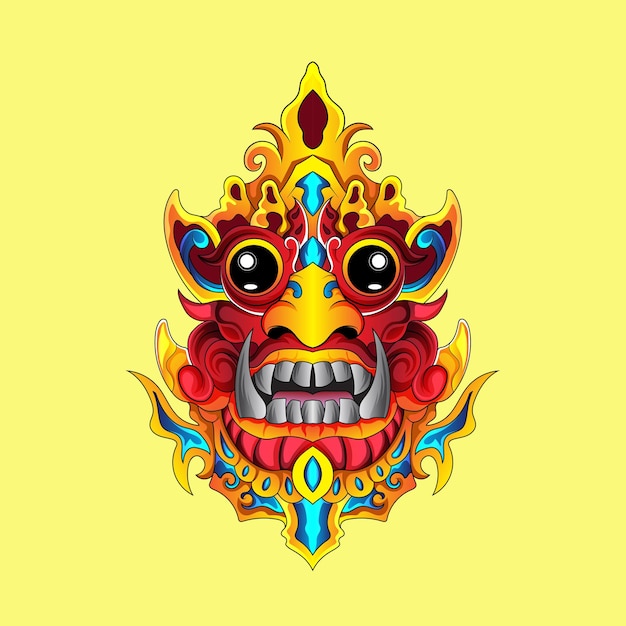 illustration mask Culture Barong Traditional Balinese isolated yellow background