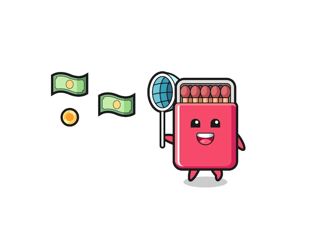 illustration of the matches box catching flying money
